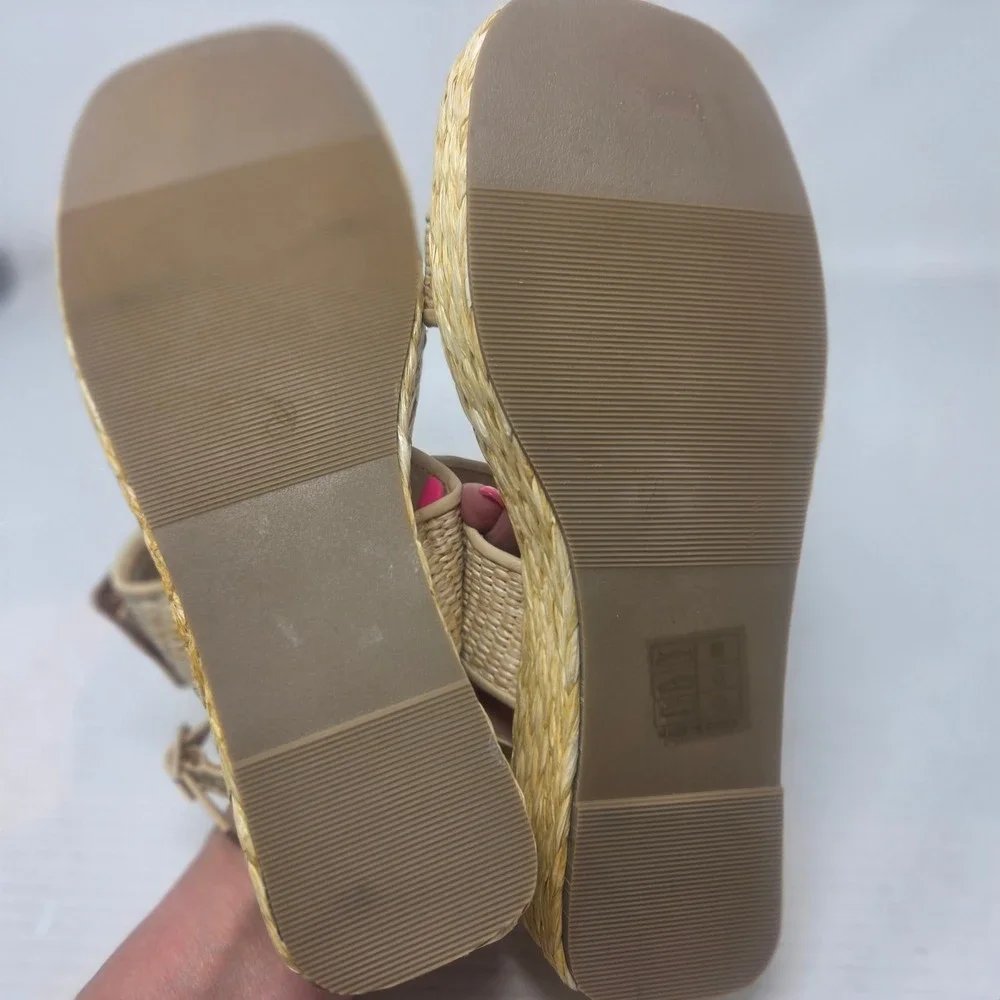 Shoe' N Tale Platform Sandals Women 8.5 Beige Woven Buckle Espadrille Boho 8.5